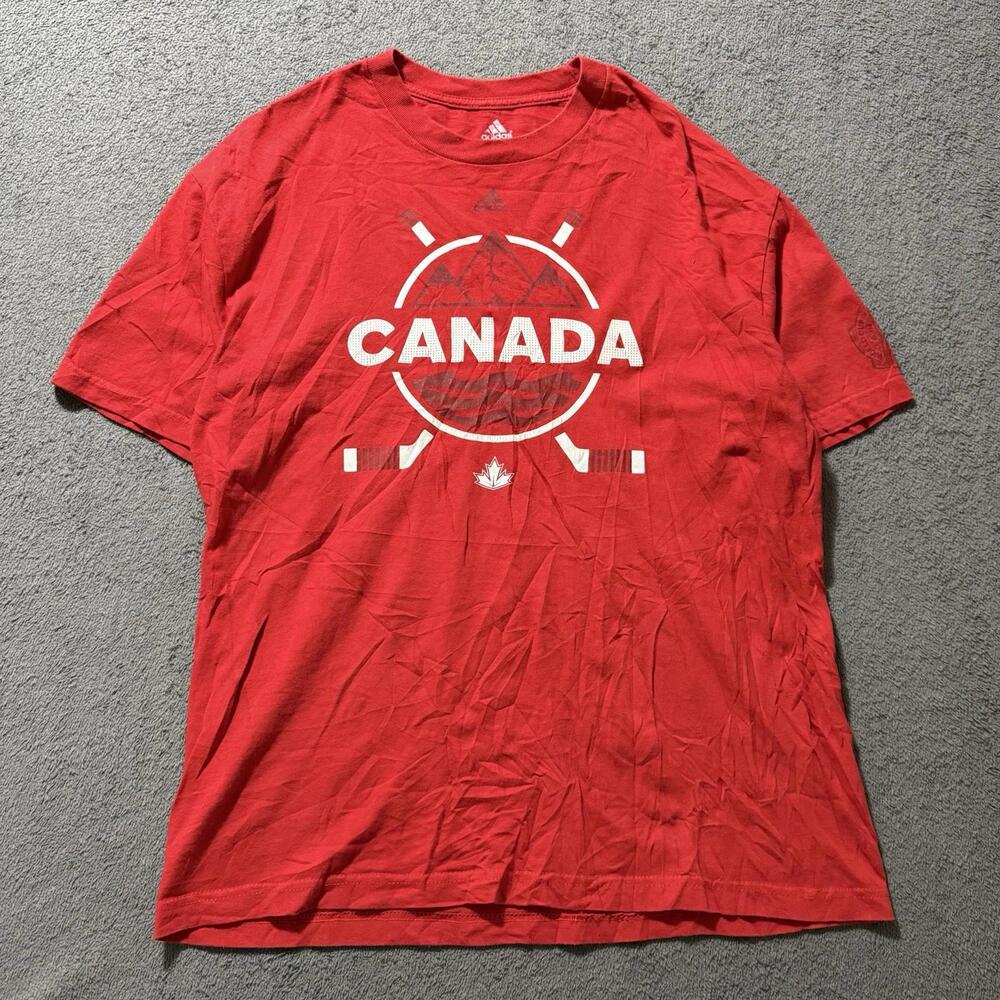 Adidas Team Canada T-Shirt Men’s XL Red Hockey World Cup Maple Leaf